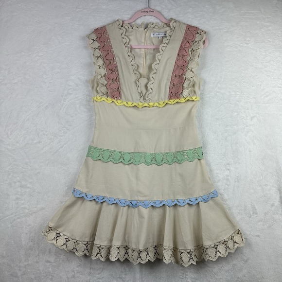 Endless‎ Rose Womens Linen Lace Tiered Sleeveless Dress S Ivory - Picture 1 of 14